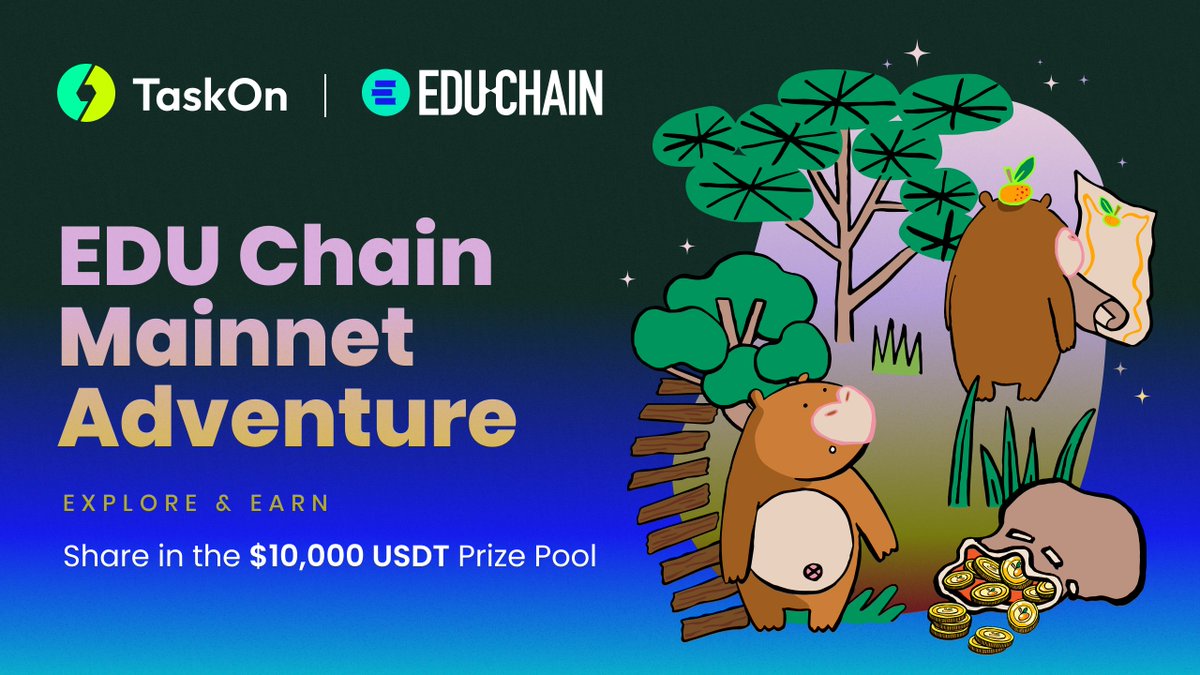 EDU Chain (@educhain_xyz) on Twitter photo Explore EDU Chain mainnet with <a href="/taskonxyz/">TaskOn | Ultimate Web3 Community Growth Platform</a>!
Engage in exciting tasks to boost your experience and understanding of the first blockchain bringing education onchain.
Explore and earn USDT, Yuzu, and more.
taskon.xyz/epic/7 Explore EDU Chain mainnet with <a href="/taskonxyz/">TaskOn | Ultimate Web3 Community Growth Platform</a>!
Engage in exciting tasks to boost your experience and understanding of the first blockchain bringing education onchain.
Explore and earn USDT, Yuzu, and more.
taskon.xyz/epic/7
