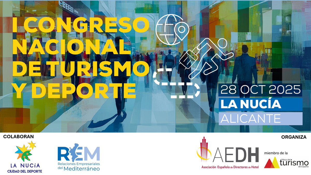 ¡Vente a la presentación del I Congreso Nacional de Turismo y Deporte! 
El 22ENE25 a las 13:00 en nuestro stand, 10D01, de FITUR, veremos cómo turismo y deporte transforman nuestros destinos. 
Colaboran #REM Relaciones Empresariales del Mediterraneo y <a href="/LaNuciaES/">La Nucía</a> 

#CongresoTyD