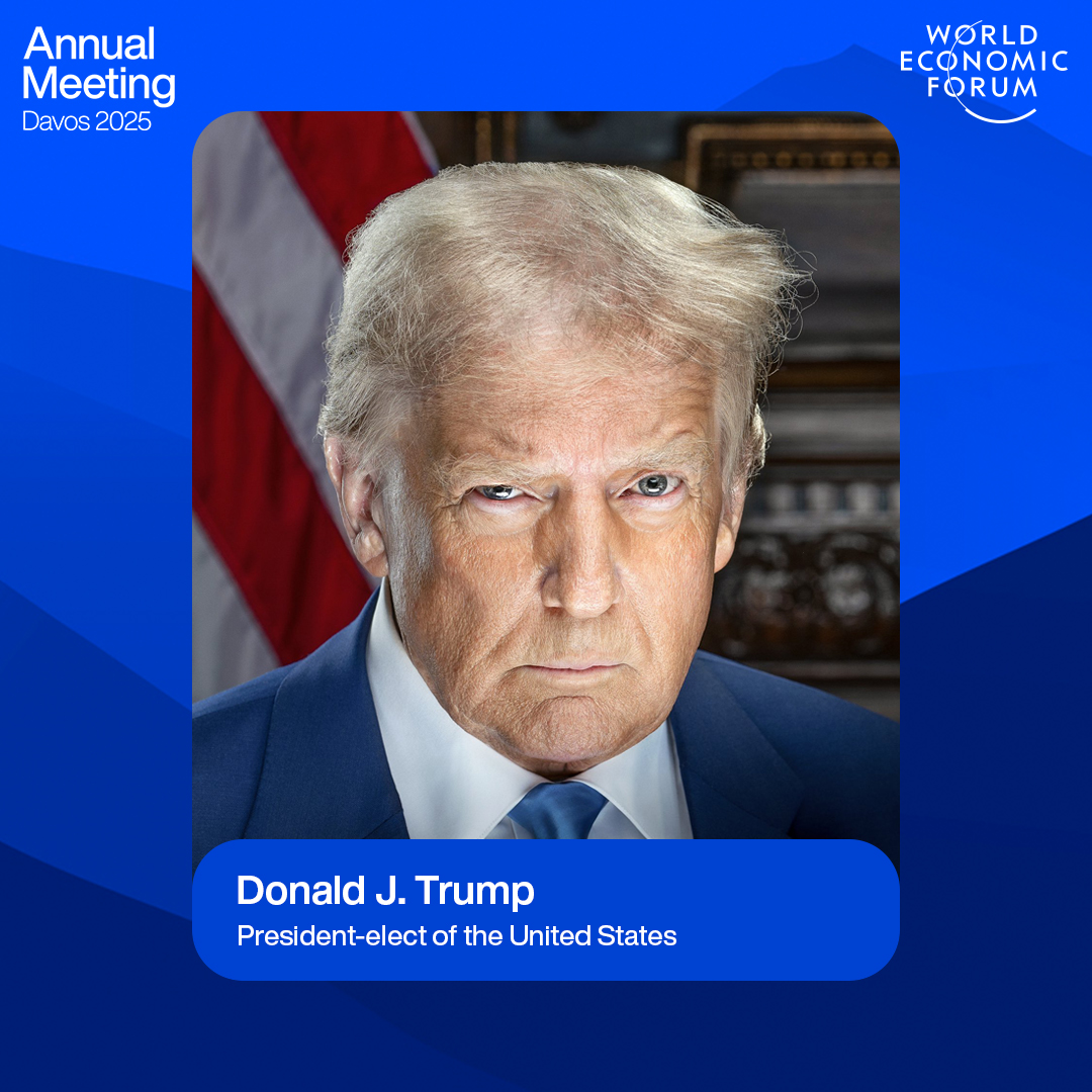 .<a href="/realDonaldTrump/">Donald J. Trump</a>, President-elect of the United States, will virtually join the <a href="/wef/">World Economic Forum</a>’s Annual Meeting 2025.

Find out more about #WEF25 here: wef.ch/wef25