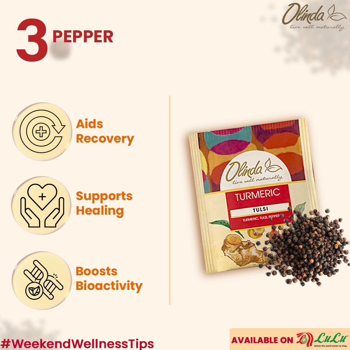 GccOlinda's tweet photo. Kickstart your weekend with Olinda Turmeric Tulsi! Boost immunity, soothe joints and recover naturally with turmeric, tulsi and pepper

Buy your tea packs at @luluhypermarkets  - https://t.co/8MxamN8Lw6 

#OlindaTea #LiveWellNaturally #LuLuUAE #HappyAtLuLu #LuluHypermarket https://t.co/ocLqn7uKFn