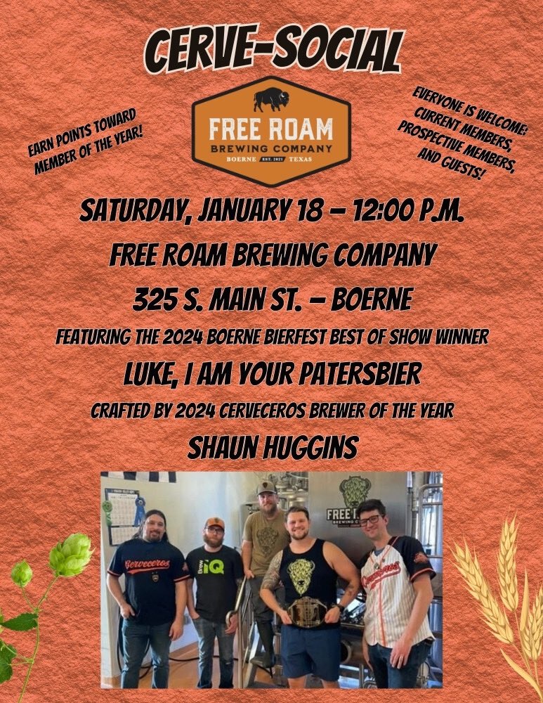 Attention!! The <a href="/SACerveceros/">SanAntonioCerveceros</a> is having their first Cerve-Social <a href="/FreeRoamBrewing/">Free Roam Brewing Company</a>. Our own Shaun Huggins beer is on tap for consumption.
Saturday Jan 18.
Get club points for MOTY!!
#supportlocal
#sanantoniobeer