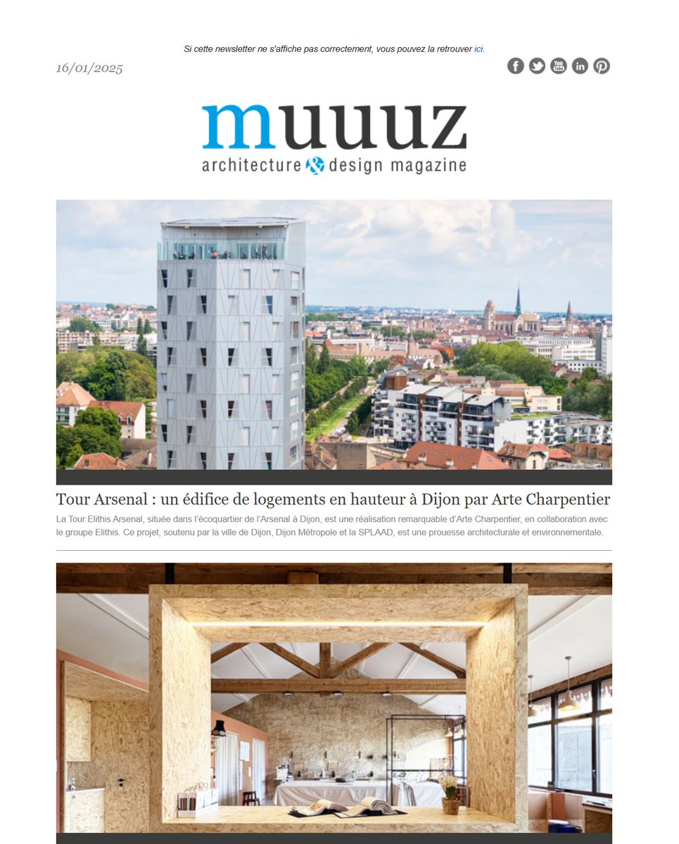 PRESSE — Merci <a href="/MUUUZ/">Muuuz</a> pour avoir publié la Tour Arsenal en une de votre newsletter!
muuuz.com/magazine/rubri…

#presse #artecharpentier #muuuz #teamarchi <a href="/dijon/">Ville de Dijon</a> <a href="/ElithisGroupe/">ELITHIS</a>