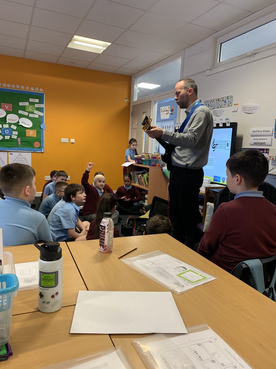 AudreySpence20's tweet photo. Primary 5 have enjoyed their music lessons with Mr Johnstone. Today was our last lesson and we were all sad to see him go. 🎵🎸🎵 https://t.co/FSnbxeJRpB