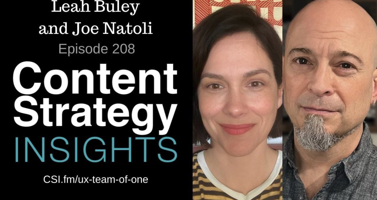 I was absolutely honored to be a guest on Larry Swanson's Content Strategy Insights podcast with <a href="/leahbuley/">Leah Buley</a> ! We talked all things #UX, #ProductDesign and #ContentStrategy — particularly how to overcome a myriad of challenges when you're a Team of One (or Few) in your