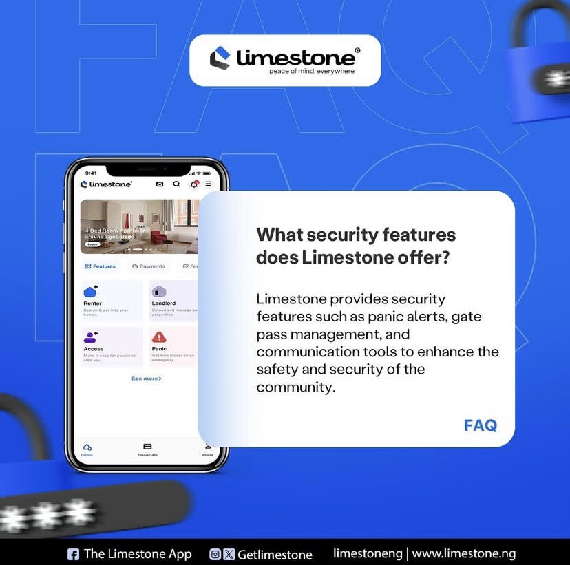 GetLimeStone's tweet photo. Curious about Limestone's security features? We've got answers to your FAQs on keeping your estate safe and secure. 

Follow this thread for all the details!🧵

 #LimestoneNg #EstateSecurity https://t.co/ScZaxNExoG