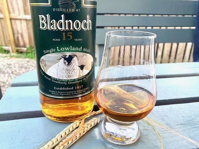 Whisky of the Week: Bladnoch 15 yo single malt whisky. Ripe dark fruit, Christmas pudding,  cinnamon, orange. Roasted coffee beans with notes of malt, plums and prunes. RATING: Excellent. #WhiskyoftheWeek #Bladnoch #ScotchWhisky #WhiskyTasting
