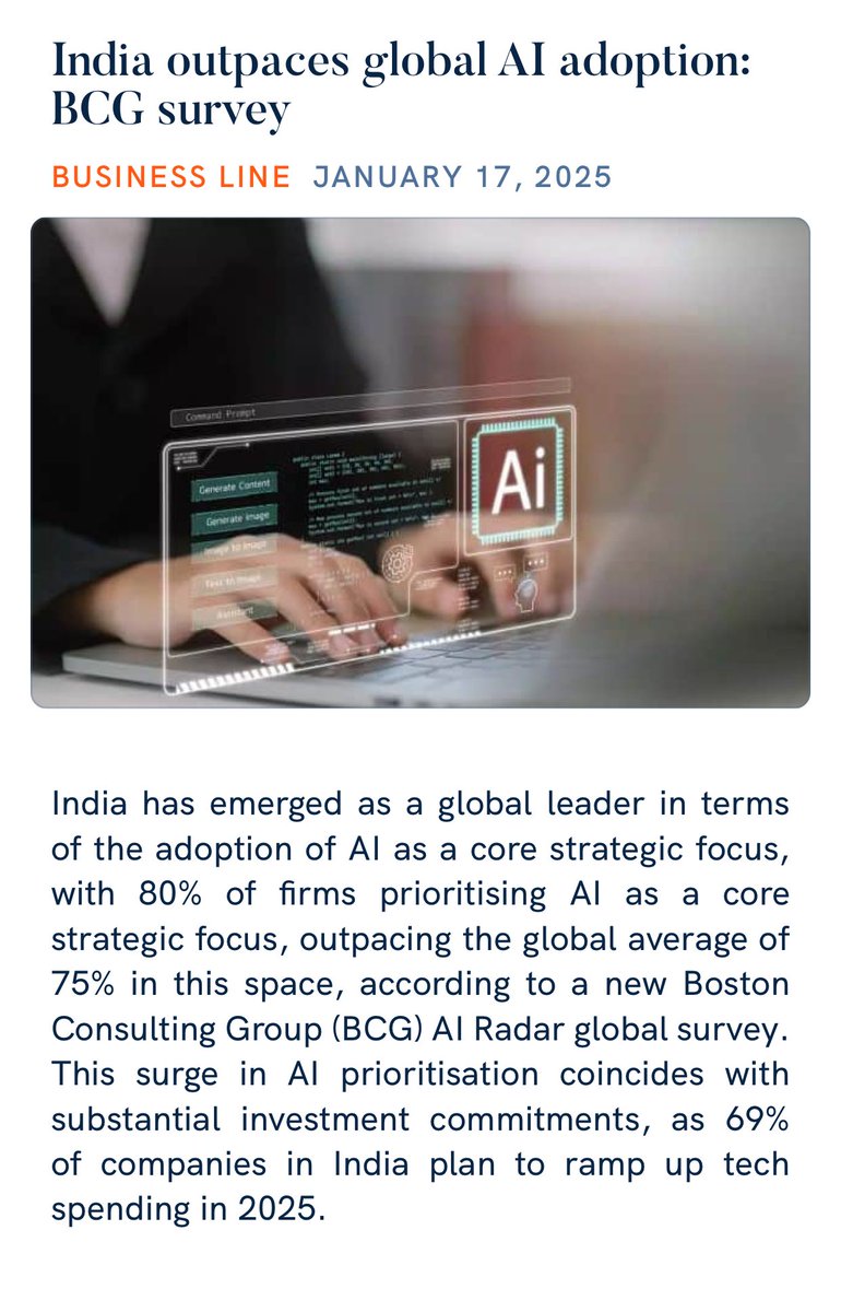 Proud to see India emerge as a global leader in adopting AI. This highlights India’s commitment to innovation and leveraging AI for transformational growth.

thehindubusinessline.com/info-tech/indi…

via NaMo App