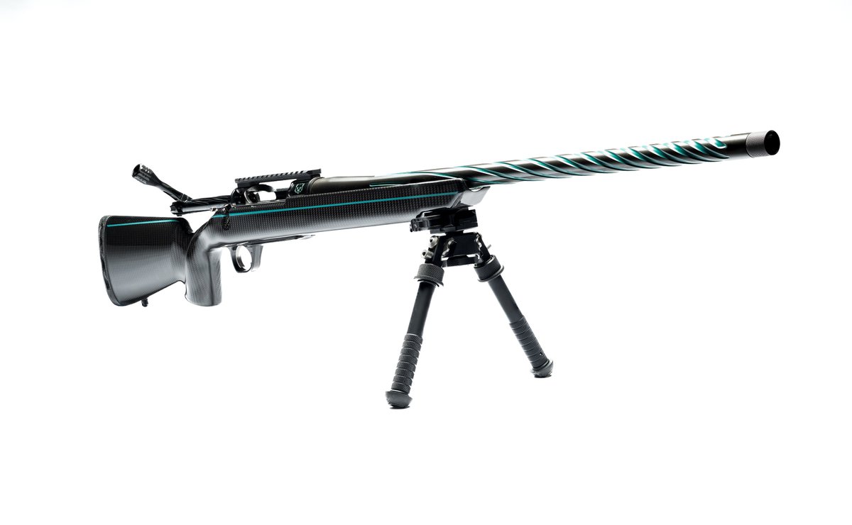 HorizonFirearms's tweet photo. The Black Tie Sport Rifle 🔷
This 338 Rem Mag rifle is equipped with the Stiller Wombat and a fluted stainless steel barrel. With a blue neon pin stripe going down the whole rifle and into the barrel, it is truly an eye-catching piece.
#HorizonFirearms #boltactionrifle #hunting https://t.co/q7epbOvgKb