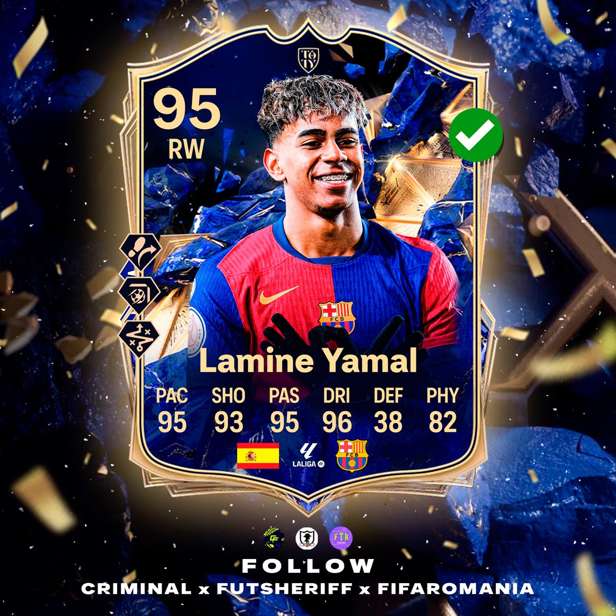 BOOOOOOOOOM!!!   

🧒👑Golden boy Lamine Yamal is added to come via TOTY N°12🔥🔥🔥

Official stats and official PS+✅

Make sure to follow and <a href="/Criminal__x/">Sahil</a> <a href="/fifaromania/">fifaromania</a>