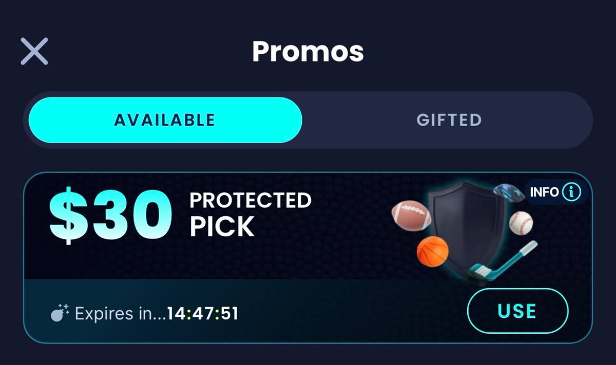 SleeperPicksHQ's tweet photo. $30 Protected Pick for ALL users ๐
Tap "USE" to activate your Protected Pick ๐ก๏ธ
Can be used on ANY sport ๐ต
Live until 11:59 pm PT โณ https://t.co/ub2arfLk4e