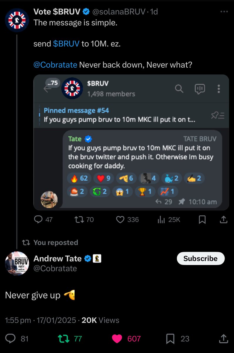 NEVER BACK DOWN. NEVER GIVE UP.

see you at 10m <a href="/Cobratate/">Andrew Tate</a> 

🫡🫡