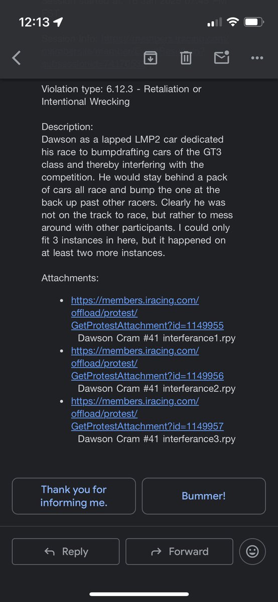 dawsoncram41's tweet photo. Whoever got me suspended on @iracing the week of the 24 after I’ve done 46 hours of testing because bump drafted a gt3… I hope u stub your toe 

Please fix this @iRacingMyers @DaleJr https://t.co/Zy6cXfiCKC