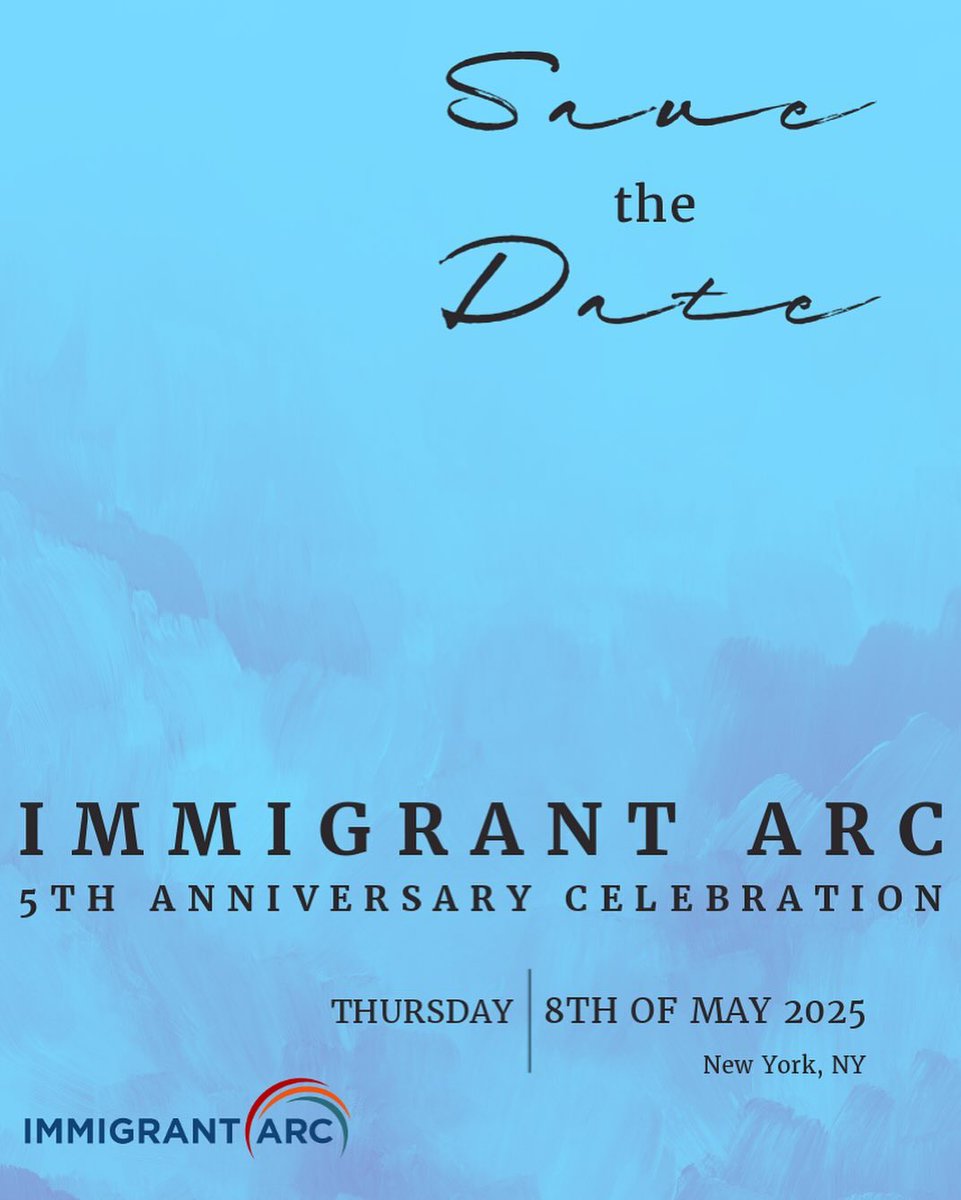 ✨ Save the Date ✨

On May 8, 2025, we’re celebrating 5 incredible years of Immigrant ARC in NYC!

Together, we’ve strengthened legal services &amp; supported immigrant New Yorkers statewide. Let’s honor this milestone and our community

#ImmigrantARC #5YearsStrong #ImmigrantRights
