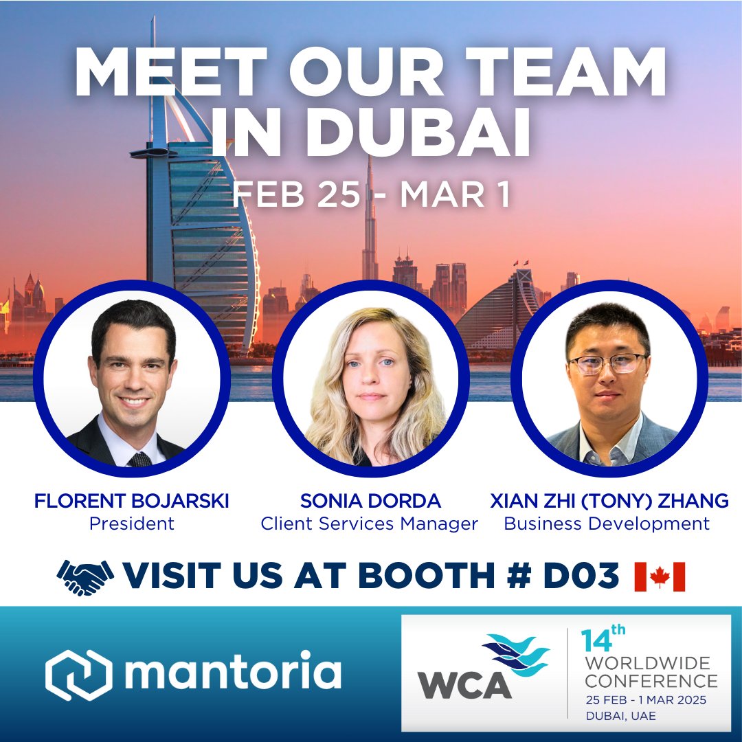 We are excited to announce that Mantoria is attending the <a href="/wca_world/">WCAworld</a> Annual Conference in Dubai next month! 
Come meet our team at our booth #D03! We’re excited to catch up with our global partners and showcase our extensive Canadian service offerings.
hubs.li/Q032-Zsn0