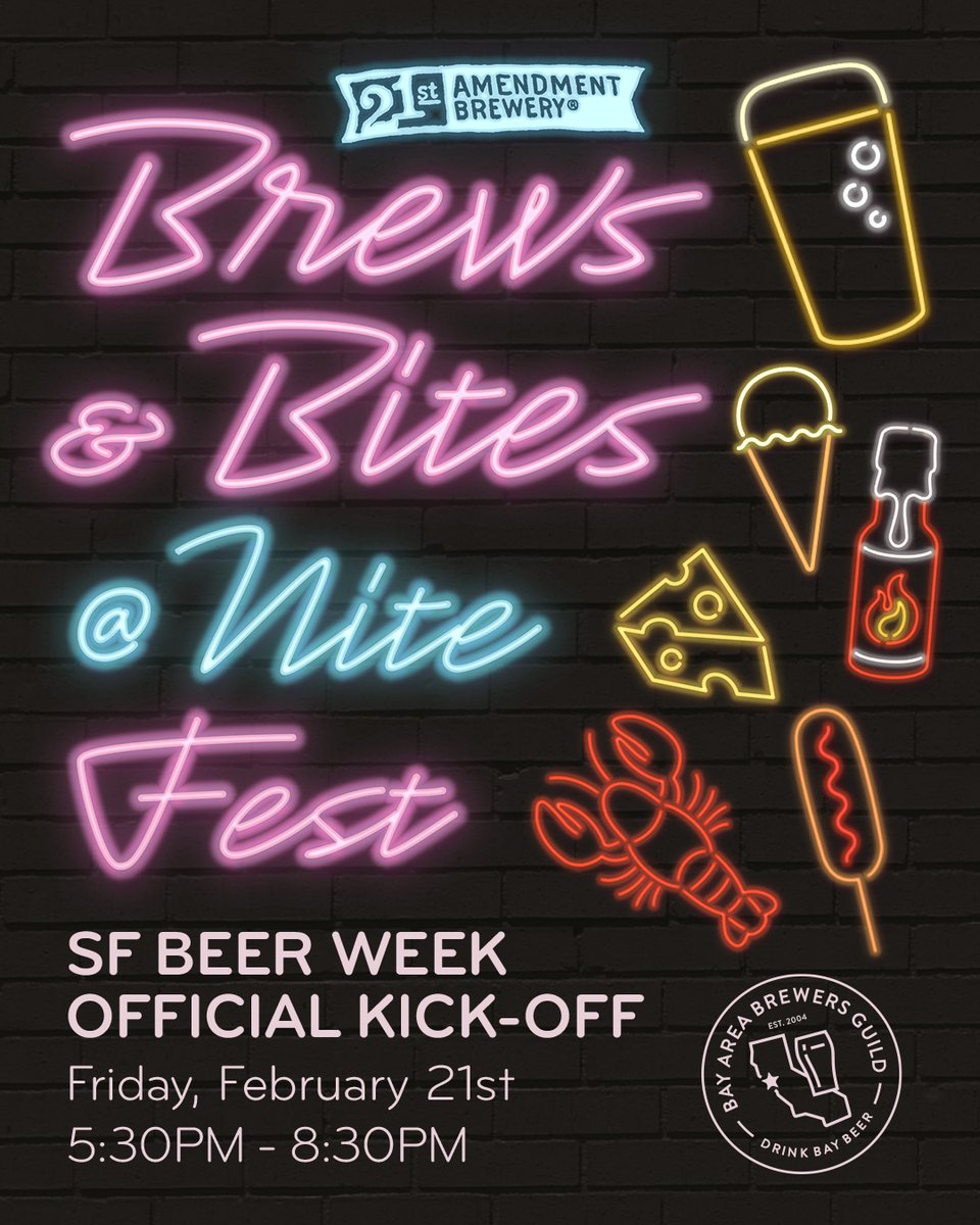SF Beer Week is around the corner and we're throwing an epic kick off party!🎉🍻 Join us for Brews &amp; Bites @ Nite Fest at our San Leandro Taproom on Friday, February 21st!

Tickets &amp; More Info: tinyurl.com/2p9rf62y
