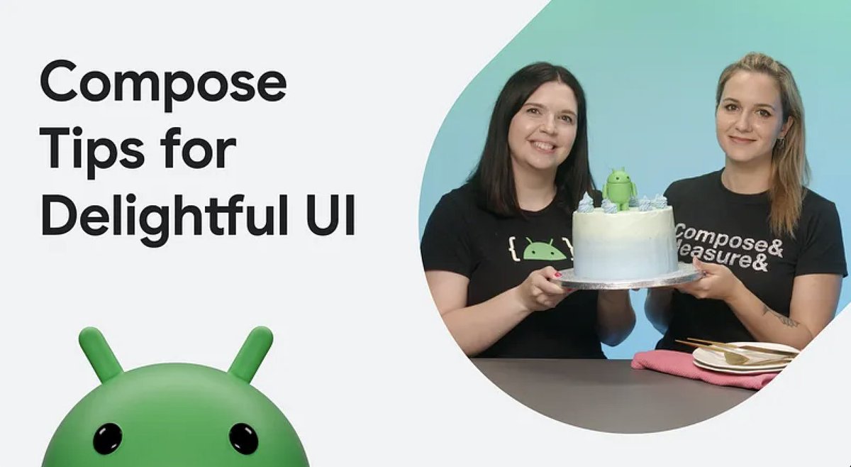 Android Developers (@androiddev) on Twitter photo ✨ Brush up on your Jetpack Compose skills! → goo.gle/401cawC
We wrapped up our 2024 series, "Compose Tips for Delightful UI", full of tips, tricks, and techniques for building beautiful UIs.
What tips do you want to see next? ✨ Brush up on your Jetpack Compose skills! → goo.gle/401cawC
We wrapped up our 2024 series, "Compose Tips for Delightful UI", full of tips, tricks, and techniques for building beautiful UIs.
What tips do you want to see next?