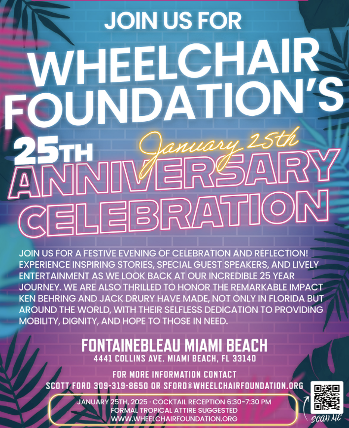 🚨 1 week to go! Don’t miss the Wheelchair Foundation’s 25th Anniversary on Jan. 25th at Fontainebleau Miami Beach. Celebrate 1.2M wheelchairs delivered to 150+ countries with us!

👉 Learn more or Donate at Wheelchairfoundation.com

#WheelchairFoundation