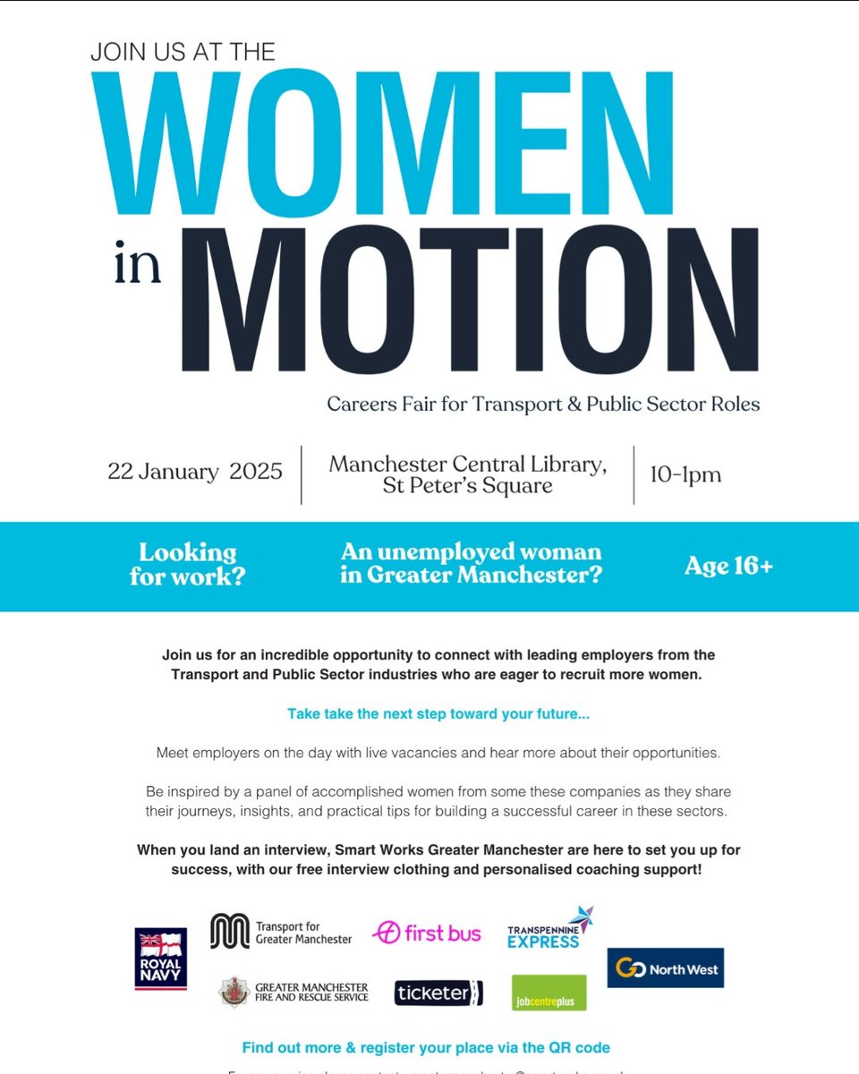 Greater Manchester Fire & Rescue Service (@manchesterfire) on Twitter photo 🚒 We're excited to be part of the panel at the Women in Motion jobs fair on Jan 22nd! 
If you're interested in becoming a firefighter, join us from 10am-1pm to learn more. 
More info: orlo.uk/QjoBR 
@smartworksgm 🚒 We're excited to be part of the panel at the Women in Motion jobs fair on Jan 22nd! 
If you're interested in becoming a firefighter, join us from 10am-1pm to learn more. 
More info: orlo.uk/QjoBR 
@smartworksgm