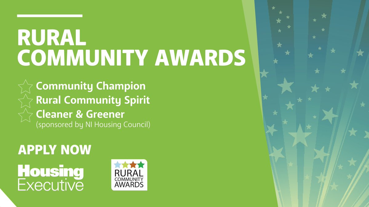 Our latest Rural Community Awards competition opens today.
Up to £1,000 prize money is available for winning rural communities in three categories.
For more details &amp; how to enter, visit our website: orlo.uk/8T5Js
#ReachingRural
#NIHE