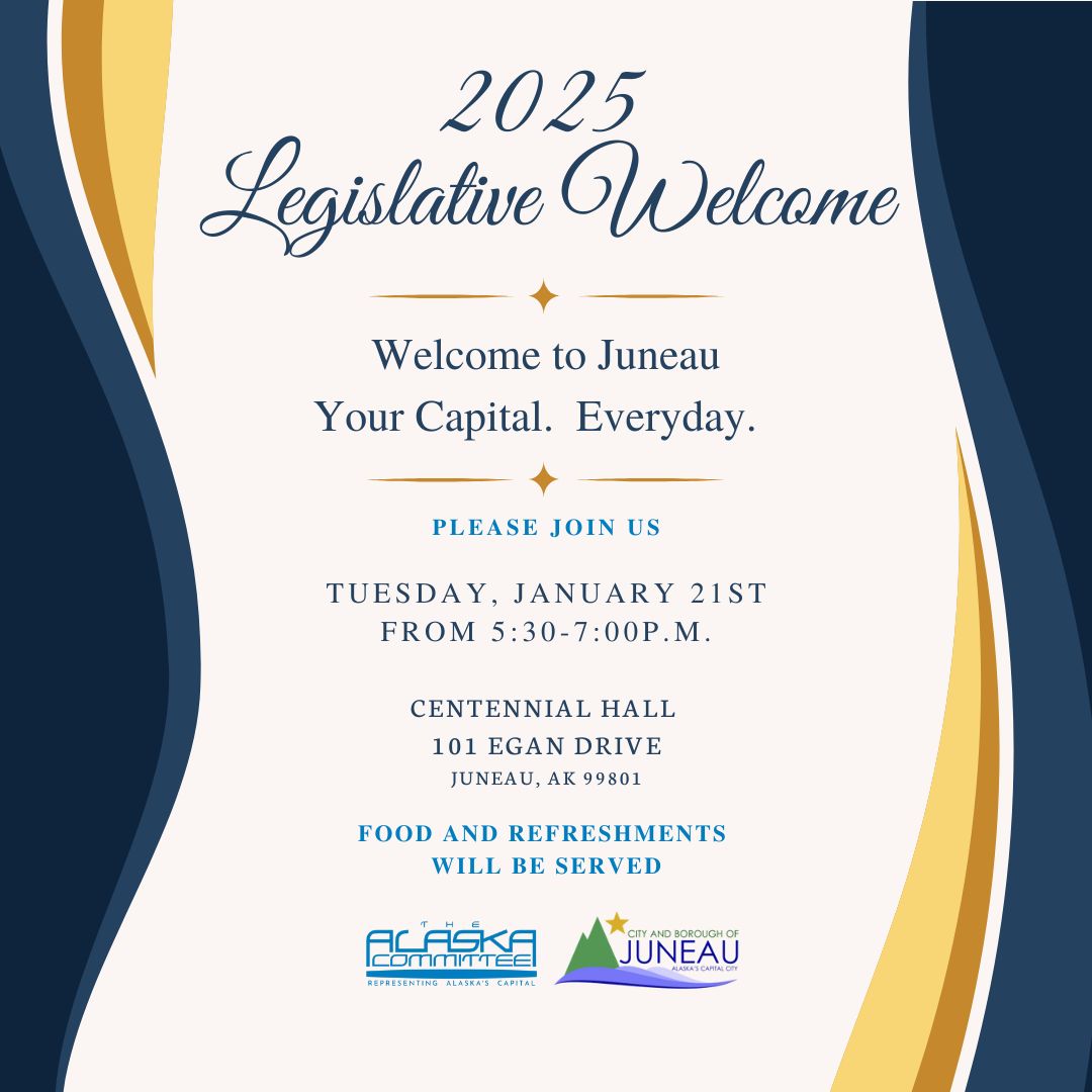 Please help us welcome legislators, their families and legislative staff to Juneau at the 2025 Legislative Welcome Reception on Tuesday, Jan. 21, 5:30-7:00pm at Centennial Hall. The event is open to everyone! #akleg