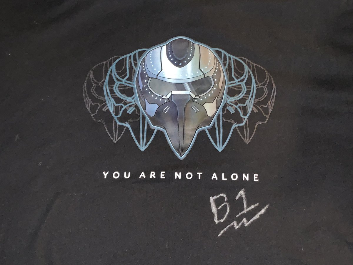 It took me two conventions to have it done but now I have a signed shirt by <a href="/avianinvasion/">Avian Invasion</a> 

Thank you for being such an amazing Birb. The last few months were very rough on me and the saying that the saying, “You are alive, you are beautiful, and you are not alone.,” helped me.