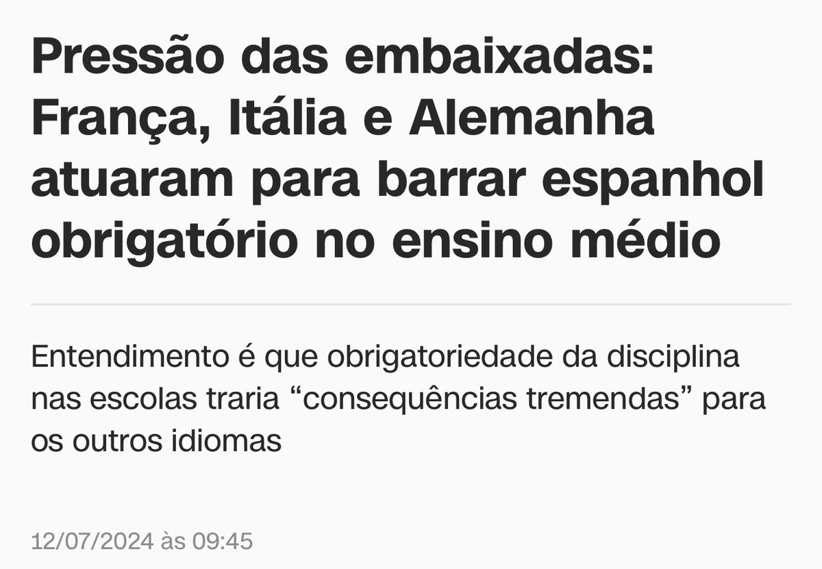 anysnsd's tweet photo. @4RealNotUrType 1. Espanhol já é ensinado no Brasil há muitas décadas, eu mesma sempre tive inglês e espanhol na escola.
2. Quem queria proibir que ensinassem espanhol nas escolas brasileiras era França, Itália e Alemanha https://t.co/Ns16SZrPKa