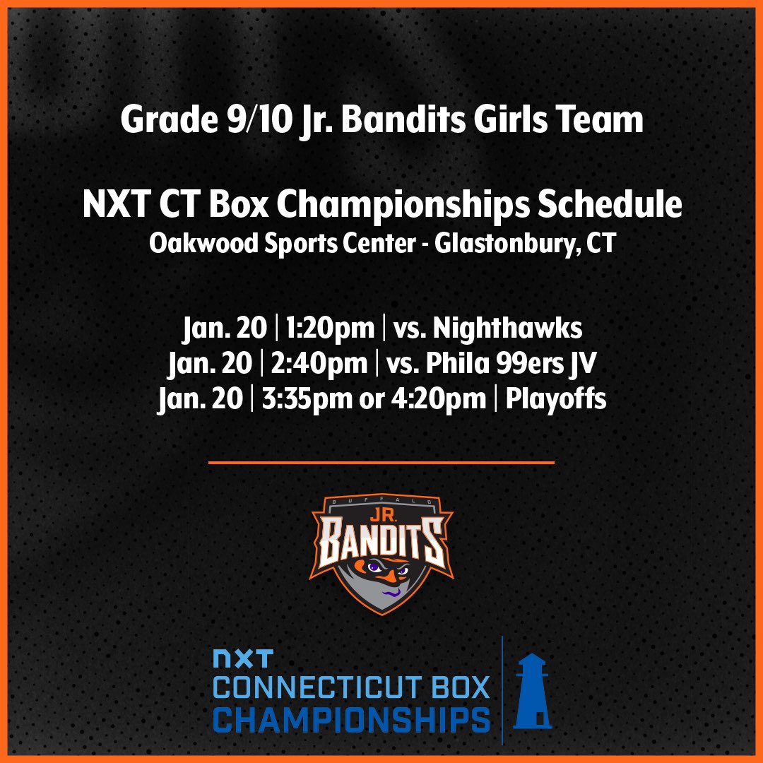 One last run for our Jr. Bandits boys and girls teams!

The boys are off the Novi, Michigan for the Long Tail Cup. 

Girls are headed to Glastonbury, Connecticut for the NXT CT Box Championships.