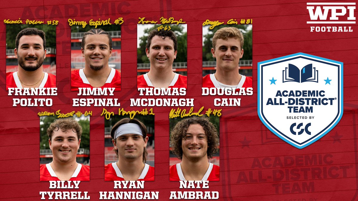 WPI Athletics (@wpiathletics) on Twitter photo Putting the 𝓈𝓉𝓊𝒹𝑒𝓃𝓉 in 𝓈𝓉𝓊𝒹𝑒𝓃𝓉-𝒶𝓉𝒽𝓁𝑒𝓉𝑒 ✅
<a href="/WPIFootball/">WPI Football</a> Boasts Seven to College Sports Communicators Academic All-District Football Team 🙌
Read for more ⬇️
📰-tinyurl.com/mrnnra9x
🏈x🐐
#GoatNation #d3fb Putting the 𝓈𝓉𝓊𝒹𝑒𝓃𝓉 in 𝓈𝓉𝓊𝒹𝑒𝓃𝓉-𝒶𝓉𝒽𝓁𝑒𝓉𝑒 ✅
<a href="/WPIFootball/">WPI Football</a> Boasts Seven to College Sports Communicators Academic All-District Football Team 🙌
Read for more ⬇️
📰-tinyurl.com/mrnnra9x
🏈x🐐
#GoatNation #d3fb