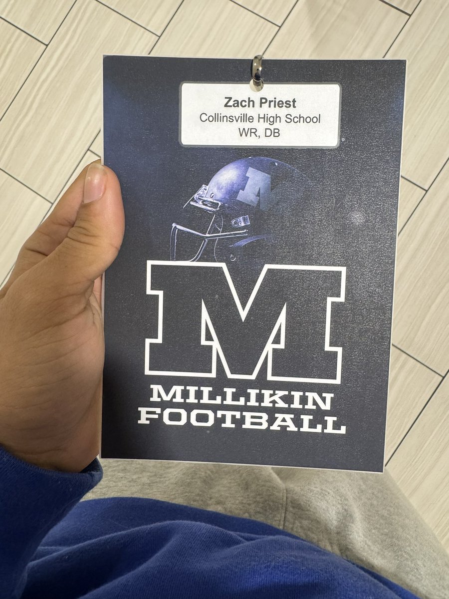 Zach Priest (@priest_zach20) on Twitter photo After a great visit with <a href="/CoachMW_51/">Matt Williamson</a> I am blessed to receive my 3rd offer from Millikin University !! <a href="/CoachRhodes_FB/">Colton Rhodes</a> <a href="/KahokGridiron/">Collinsville Kahok Football</a> <a href="/RiebockBilly/">Billy Riebock</a> <a href="/GunnTwyner/">Gunnard Twyner</a> After a great visit with <a href="/CoachMW_51/">Matt Williamson</a> I am blessed to receive my 3rd offer from Millikin University !! <a href="/CoachRhodes_FB/">Colton Rhodes</a> <a href="/KahokGridiron/">Collinsville Kahok Football</a> <a href="/RiebockBilly/">Billy Riebock</a> <a href="/GunnTwyner/">Gunnard Twyner</a>