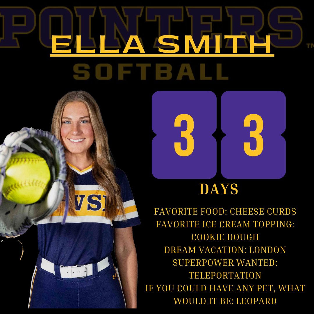The countdown has begun! 33 days till Game Day! 

Meet #33 Ella Smith, Freshman Utility from Johnsburg, IL! 

"I chose UWSP because of the environment and the size of the school."

#Team45 #TWT