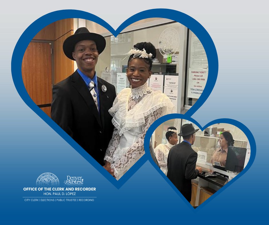 Congratulations to these Denver newlyweds! They took advantage of our 'New Year, New Beginnings' no-appointment for in-person marriages day. You can too! We'll be marrying couples on the spot today at the Webb Building downtown until 3 p.m. 

More here: tinyurl.com/mvdupw8e