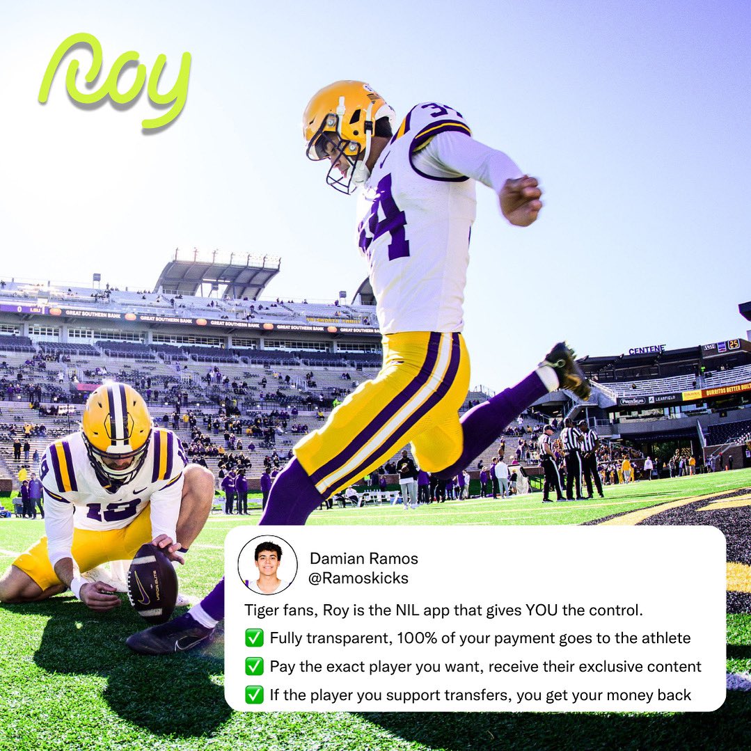 Damian Ramos ♚ (@ramoskicks) on Twitter photo I’m excited to introduce you to Roy, the only NIL app that puts you, the FANS, in control.
If you love this team as much as I do, here’s your chance to make an impact like never
before.
Download the <a href="/Roy_ReturnOnYou/">Roy - Return On You</a> app today!
bit.ly/4cR6dH6 I’m excited to introduce you to Roy, the only NIL app that puts you, the FANS, in control.
If you love this team as much as I do, here’s your chance to make an impact like never
before.
Download the <a href="/Roy_ReturnOnYou/">Roy - Return On You</a> app today!
bit.ly/4cR6dH6