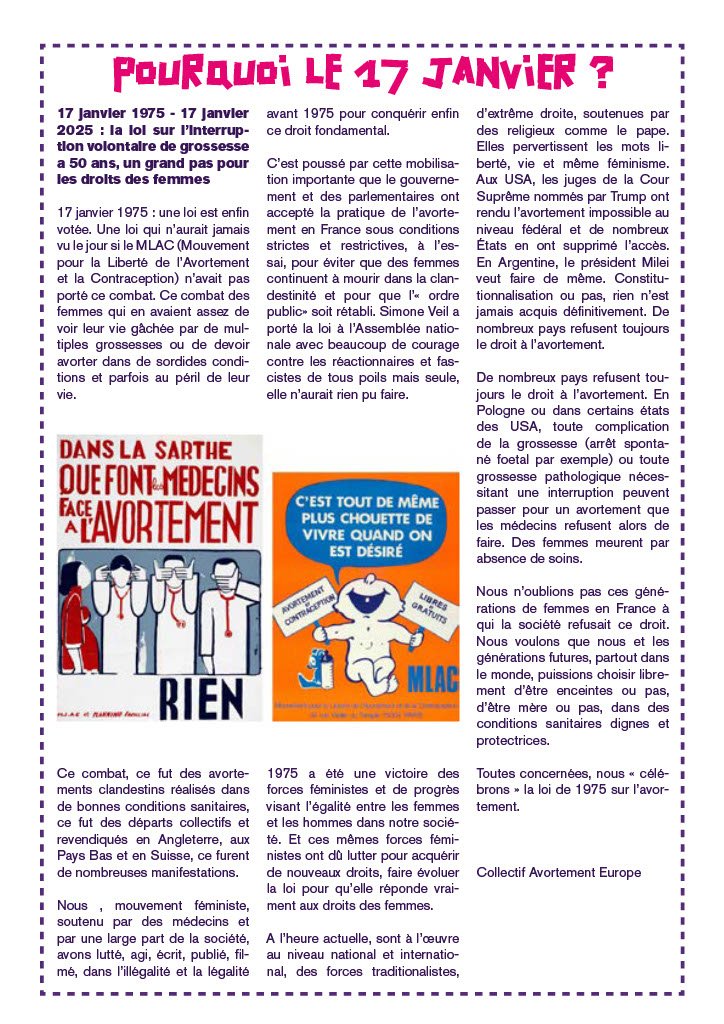 17 janvier 1975 - 17 janvier 2025 : la loi sur l'interruption volontaire de grossesse a 50 ans, un grand pas pour les droits des femmes

#Ivg #avortement #loiveil
 
solidaires.org/sinformer-et-a…