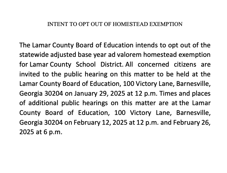 PRESS RELEASE ANNOUNCING HOMESTEAD EXEMPTION OPT OUT NOTICE 01.16.25.pdf lamar.k12.ga.us/o/lcs/article/…