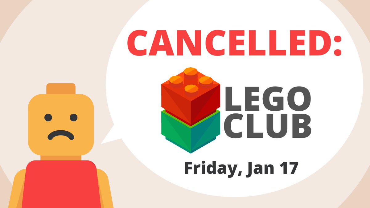 Norris_Library's tweet image. Lego club will be cancelled for this afternoon. We apologize if you were looking forward to joining us, but we invite you to come next Friday instead! Thank you for your understanding.