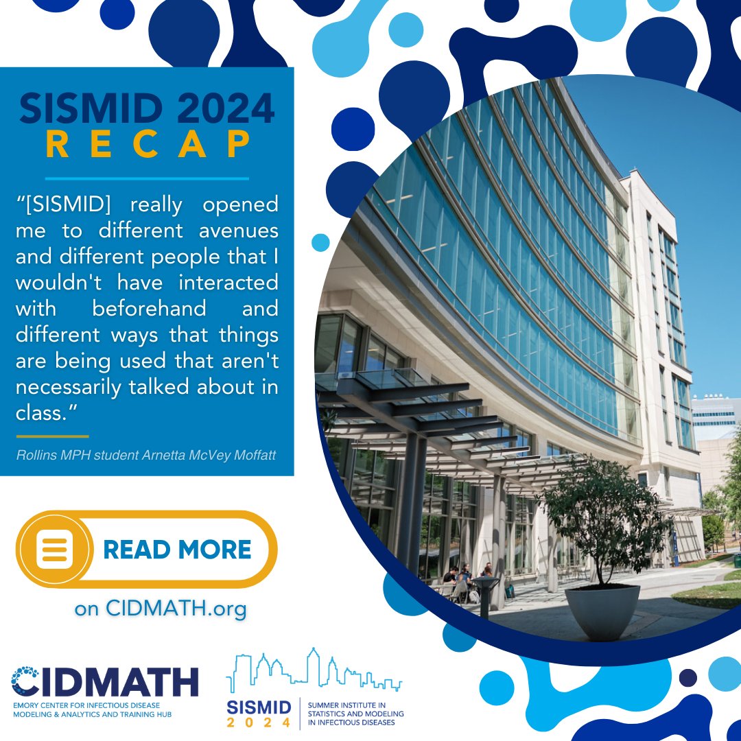 Emory CIDMATH (@emory_cidmath) on Twitter photo 🚨 Recap: SISMID 2024 🚨The 16th annual Summer Institute for Statistics, Modeling & Infectious Diseases brought researchers & practitioners together for cutting-edge training in #InfectiousDiseaseEpidemiology at <a href="/EmoryRollins/">Emory Public Health</a>. Read the full article here: tinyurl.com/SISMID24 🚨 Recap: SISMID 2024 🚨The 16th annual Summer Institute for Statistics, Modeling & Infectious Diseases brought researchers & practitioners together for cutting-edge training in #InfectiousDiseaseEpidemiology at <a href="/EmoryRollins/">Emory Public Health</a>. Read the full article here: tinyurl.com/SISMID24
