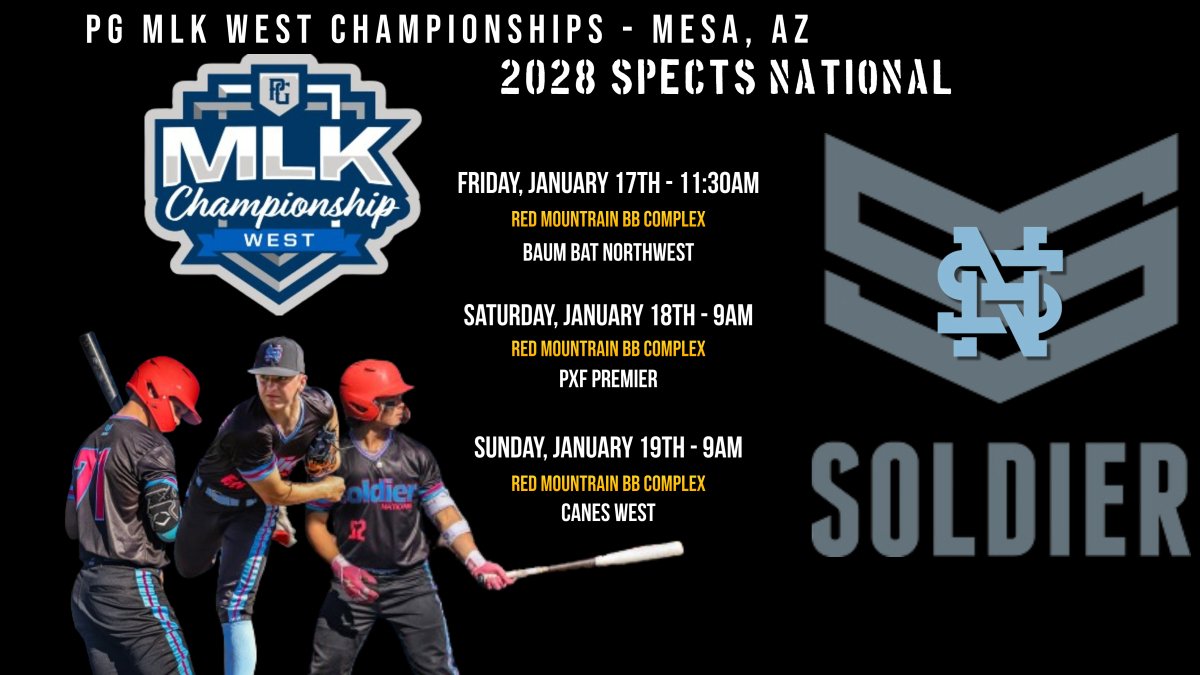 Soldier Spects National (@spectsbaseball) on Twitter photo The <a href="/soldier_sports/">SOLDIER SPORTS</a> Spects National 2028 team is competing down in Mesa, AZ at the <a href="/PG_Tourney/">Perfect Game Tournaments</a> West MLK Championships. The <a href="/soldier_sports/">SOLDIER SPORTS</a> Spects National 2028 team is competing down in Mesa, AZ at the <a href="/PG_Tourney/">Perfect Game Tournaments</a> West MLK Championships.
