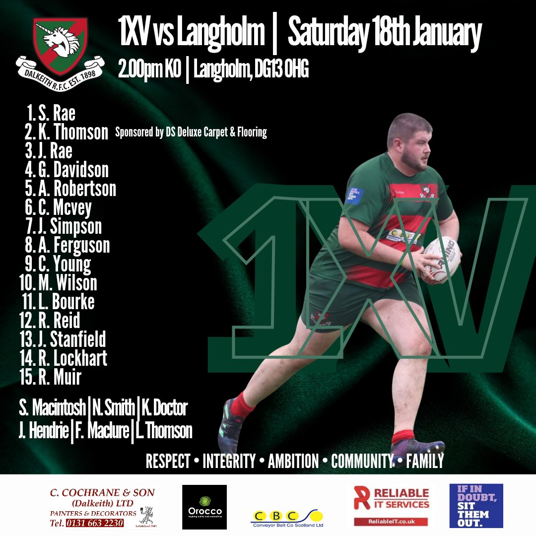 DalkeithRFC's tweet photo. π₯1XV Squad Announcement π₯
Here are your 1XV to travel down to Langholm tomorrow for our first senior game of 2025
Good luck lads
π¦πͺ
#dalkeithRFC #dalkeithrugby #scottishrugby #midlothianrugby #drfc #oneclub https://t.co/G0WJzvEvwp