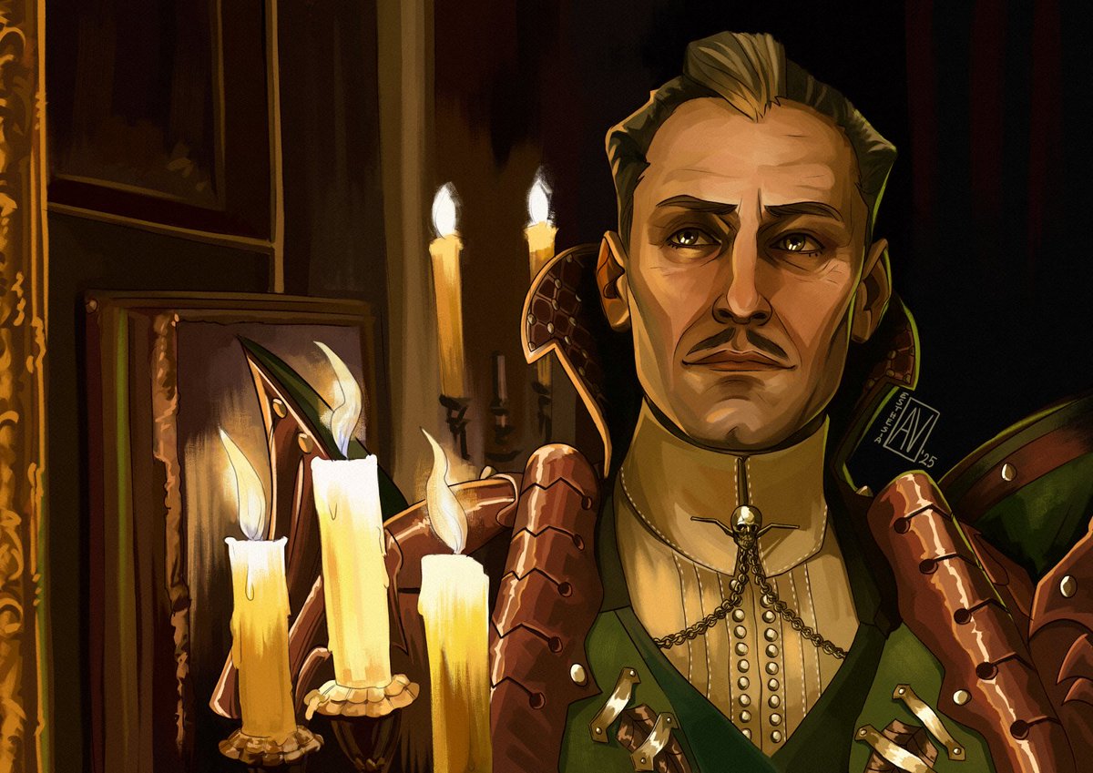 I like to imagine Emmrich wandering through dark corridors, in search for spirits.
Or: you wake up in the middle of the night, step out of your room, and find him waiting for you 😌💕
(Prints in my shop - link in bio)
#EmmrichVolkarin #FanFriDAys #DragonAgeTheVeilguard