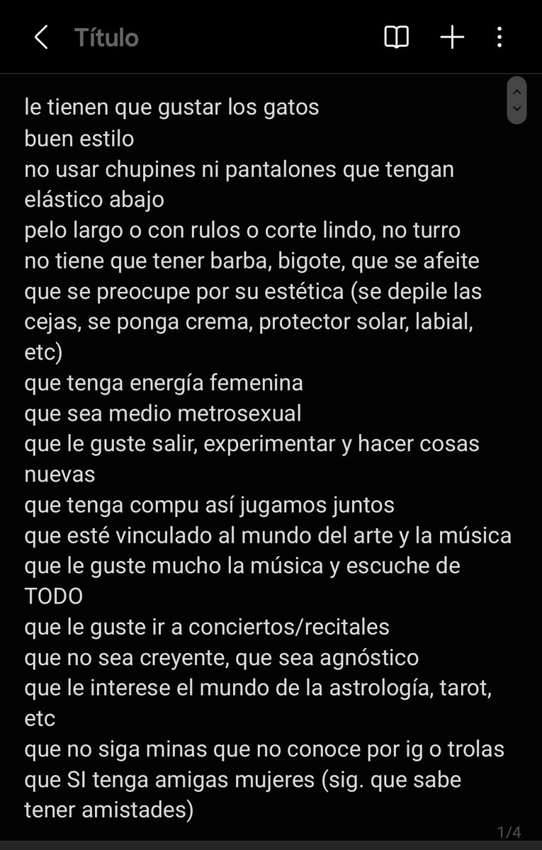 2S0EP's tweet photo. este es mi momento para sacar la lista de las cosas que tiene que tener o no tener un varón para llegar a SÓLO INTERESARME, la hice hace unos meses atrás y cada vez le agrego más cosas https://t.co/L6KGBCPlMn