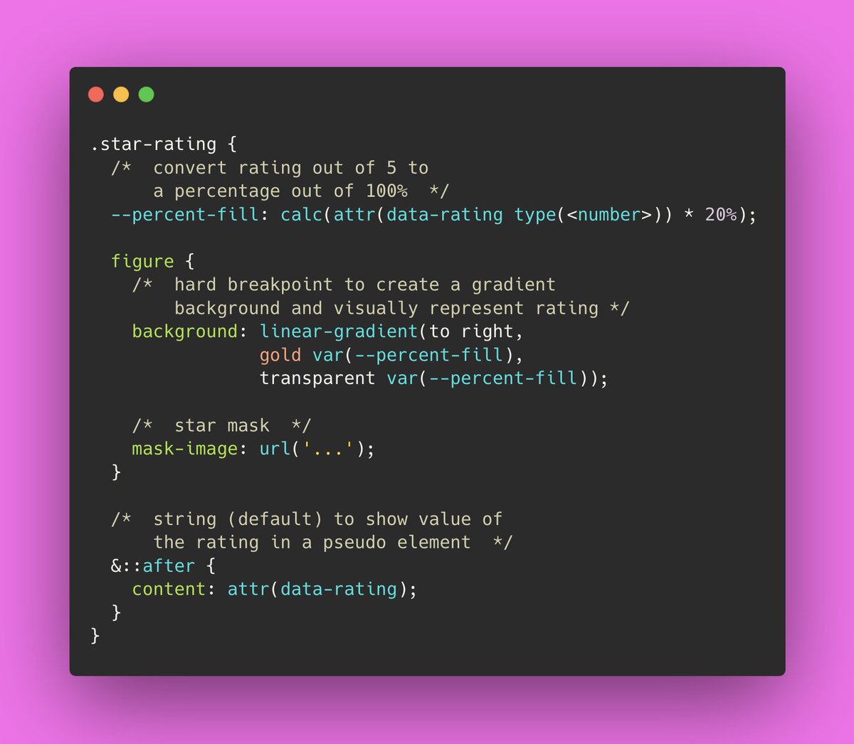 attr() is getting an upgrade!

Starting in Chrome 133 (stable rollout happening this month), you'll be able to access attributes in CSS as typed values beyond strings.

Here's an example of where that's pretty cool. Given:

<div data-rating="4.5">

You can use data-rating as a