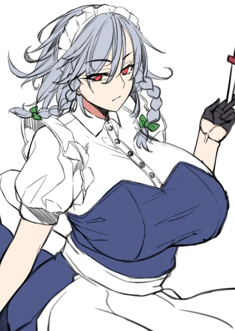 最近弄って使ってるラフ・線画ブラシで久しぶりにrkgkしてみたウチの咲夜さんはデカパイデカ尻クール系 