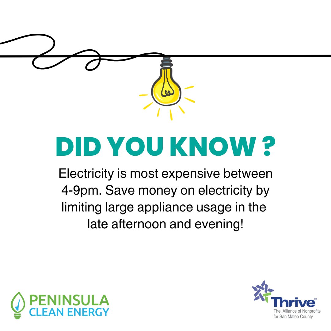 Small changes can make a big difference! Did you know that electricity is most expensive between 4-9 PM? To save money, consider limiting the use of large appliances during the late afternoon and evening. Discover more tips on how to save energy. hubs.la/Q03308mn0
