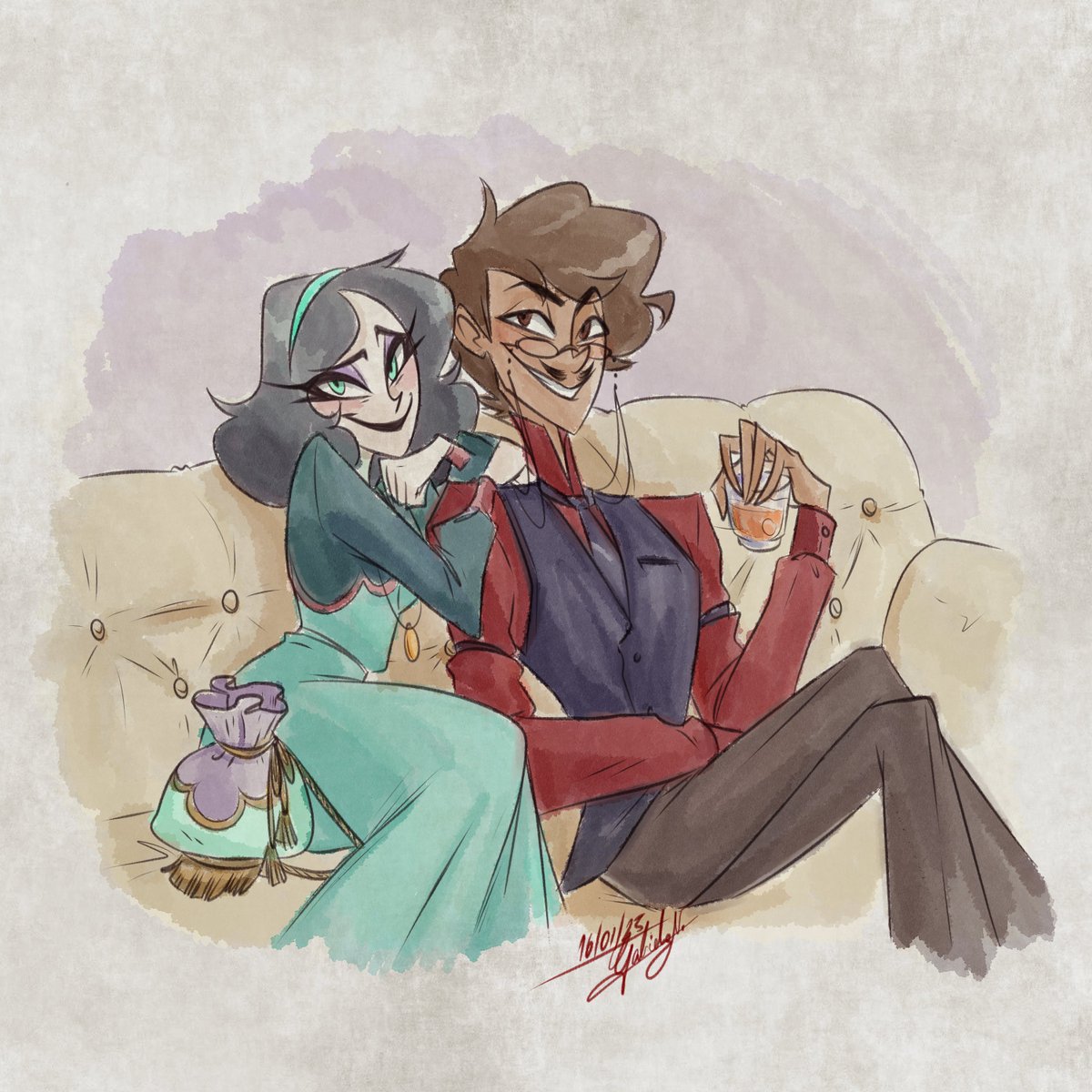 winnyvapula's tweet photo. Poison Winny and Alastor ~ 
1925. 
#HazbinHotelAlastor #hazbinhotel #hazbinhotelOC #digitalwatercolor #originalcharacter https://t.co/YV2EH5A9ms
