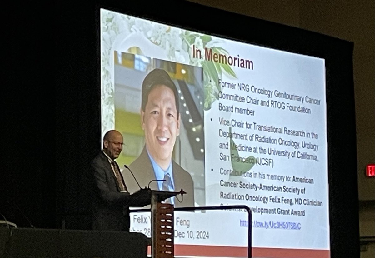 Remembering ⁦<a href="/felixfengmd/">Felix Feng</a>⁩ former ⁦<a href="/NRGonc/">NRG Oncology</a>⁩ GU committee Chair ⁦<a href="/UCSFHospitals/">UCSF Health</a>⁩ at #NRG2025! Friend, colleague and leader, Mentor for many! Amazing researcher! Huge loss !