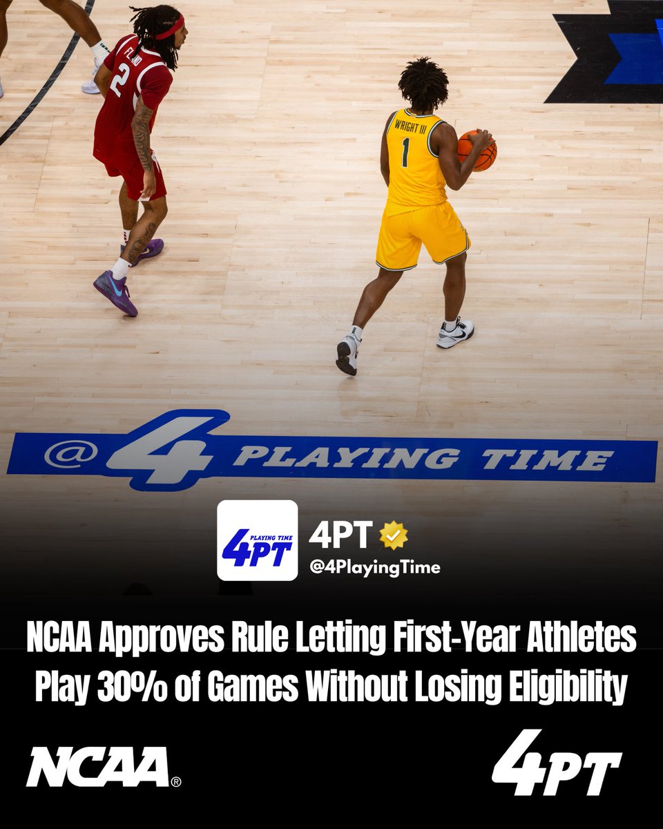 Breaking News: The NCAA has approved a new rule allowing first-year athletes to compete in up to 30% of their team’s games without using a year of eligibility, per NCAA Proposal No. 2025-5.

The rule takes effect on August 1st, 2025.

#4PT #4PlayingTime