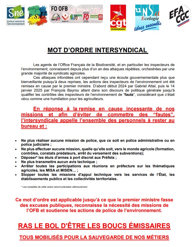 Trop c'est trop !

Les personnels OFB appelés à se mobiliser