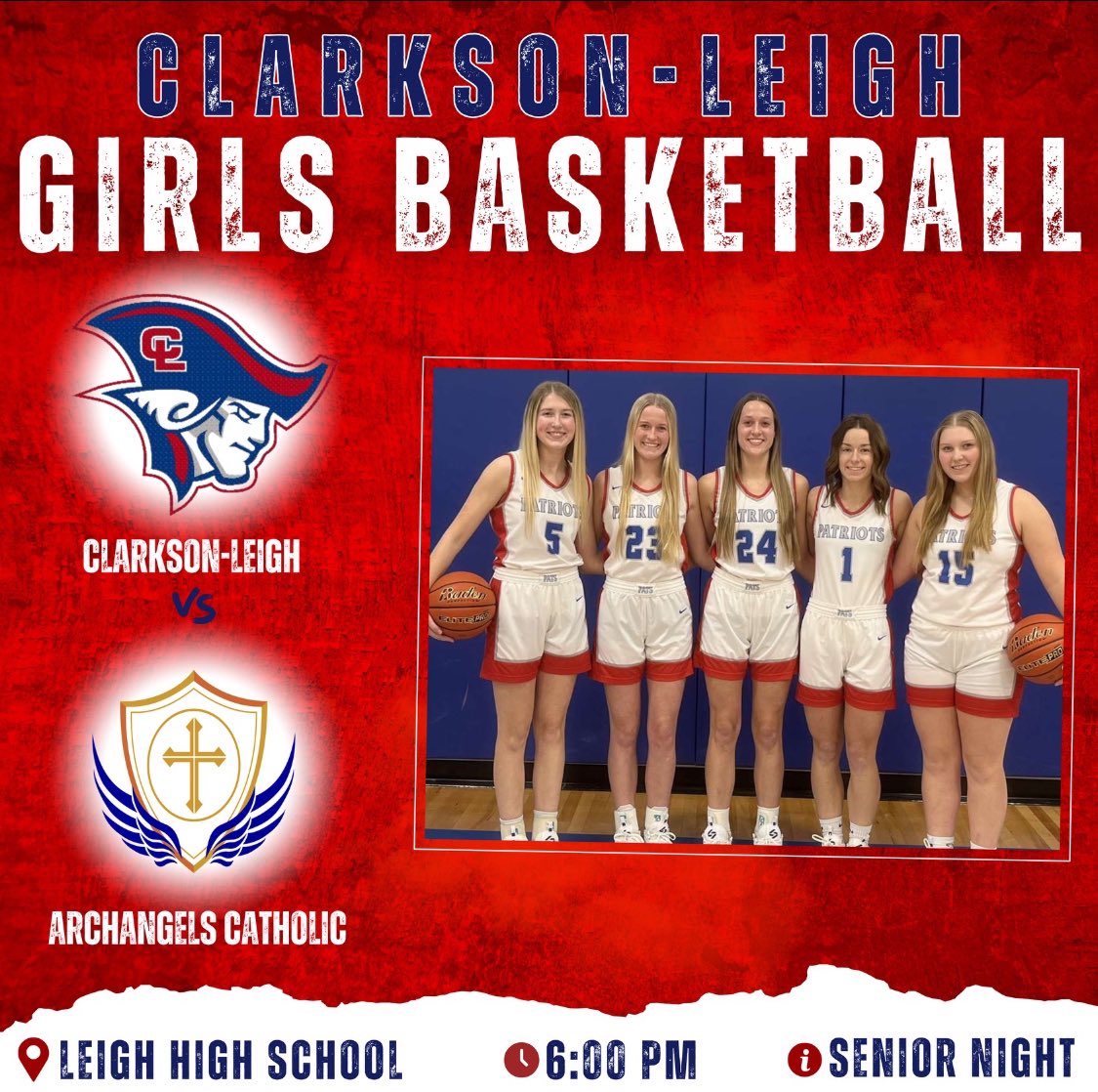 Tonight is Parents Night and Senior Night in Leigh  
as we recognize our seniors and their contributions to the Clarkson-Leigh Girls basketball program. 🏀

🆚: Archangels Catholic
🕕: 6:00 PM
💻: m.youtube.com/channel/UCS4BN…
📍: Leigh High School

Come out and support the girls!