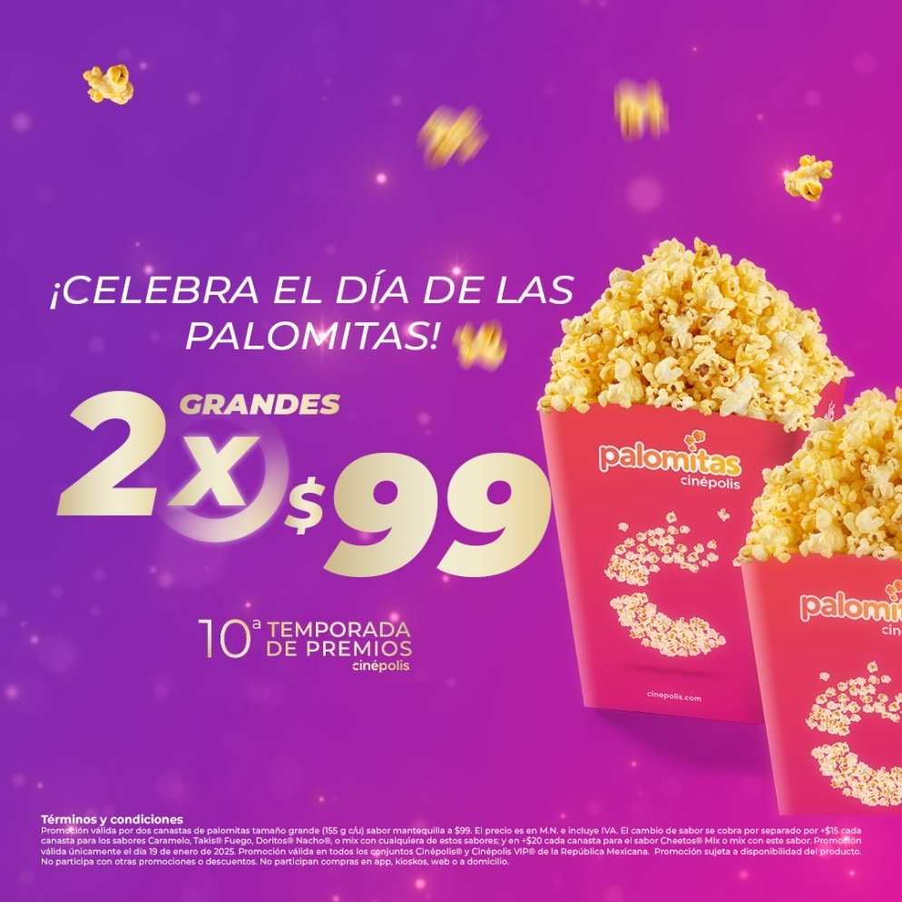 Una buena promo por el Día Mundial de las Palomitas, este 19 de enero

#DíaDeLasPalomitas #Cinepolis #Promo