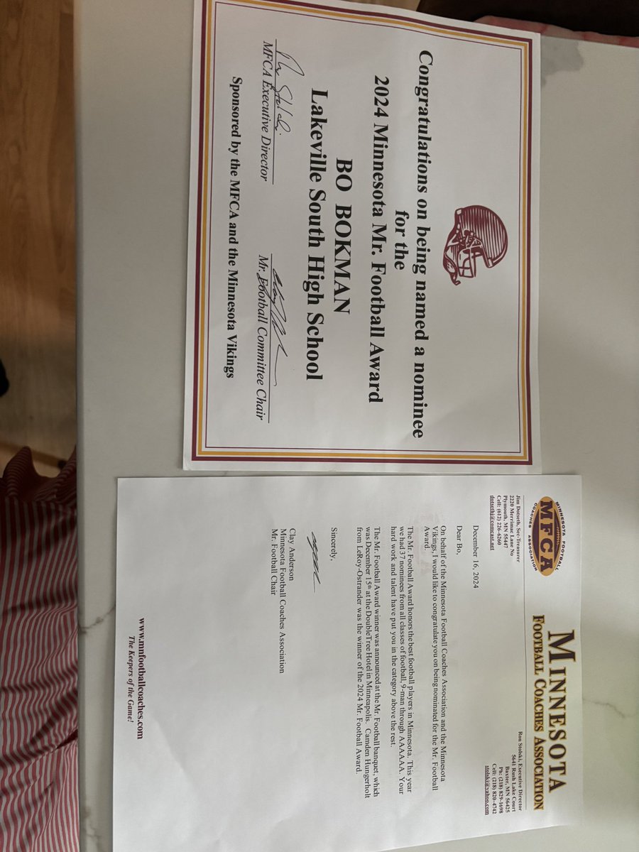 Bo Bokman (@bokman_bo) on Twitter photo Thank you to the MFCA for recognizing me for the Mr.Football award in MN. So blessed to be chosen as a top 30 player in MN. <a href="/PrepRedzoneMN/">Prep Redzone Minnesota</a> <a href="/MNFootballHub/">MN Football Hub</a> <a href="/247Sports/">247Sports</a> <a href="/MaxPreps/">MaxPreps</a> @On3Recruits Thank you to the MFCA for recognizing me for the Mr.Football award in MN. So blessed to be chosen as a top 30 player in MN. <a href="/PrepRedzoneMN/">Prep Redzone Minnesota</a> <a href="/MNFootballHub/">MN Football Hub</a> <a href="/247Sports/">247Sports</a> <a href="/MaxPreps/">MaxPreps</a> @On3Recruits